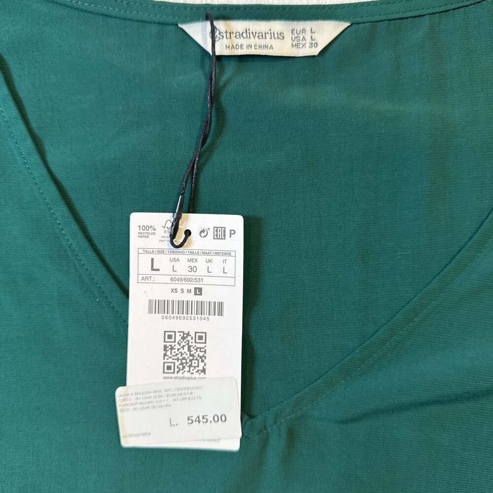 Stradivarius Emerald greene Ruffle Blouse Size Large Top boho chic - Picture 3 of 8
